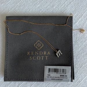 Kendra Scott 14k Gold White Diamond “M” necklace with 18” chain and Dust Bag